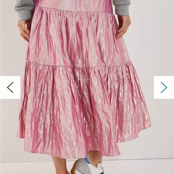 Maeve Alicia Crinkled Metallic Pink Maxi Skirt - Picture 2 of 3